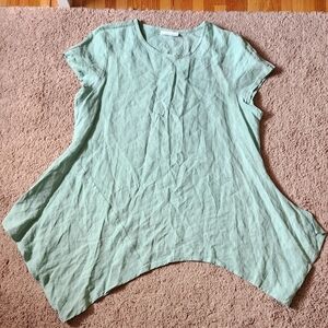 bryn walker 100% linen asymmetrical tunic top mint green USA Medium